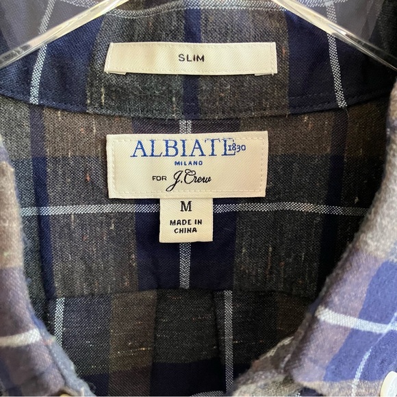 J. Crew Albiate Milano Blue Plaid Cotton Flannel Casual Button Down Shirt Size M - Picture 3 of 6